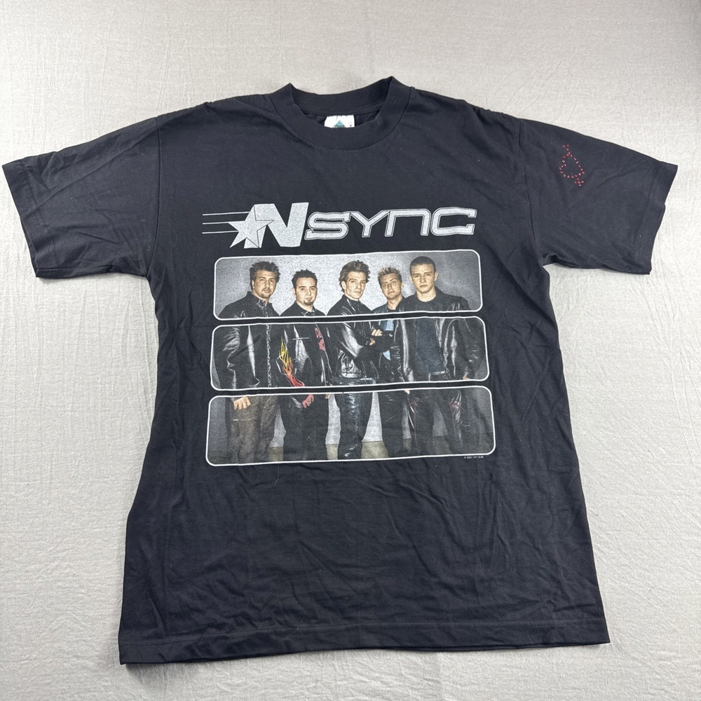 Vintage 2001 NSYNC Popodyssey Tour T-Shirt Sz M Black Boy Band Music Concert Y2K